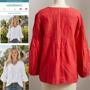 Sundance 100% Linen 'Discover Life' Pintuck Top L